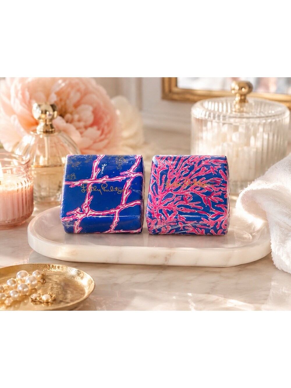 NEW Lilly Pulitzer 2000s 2pc Coral Blue Scented Bath Soap Bars, 2.5x1” FREE SHIP